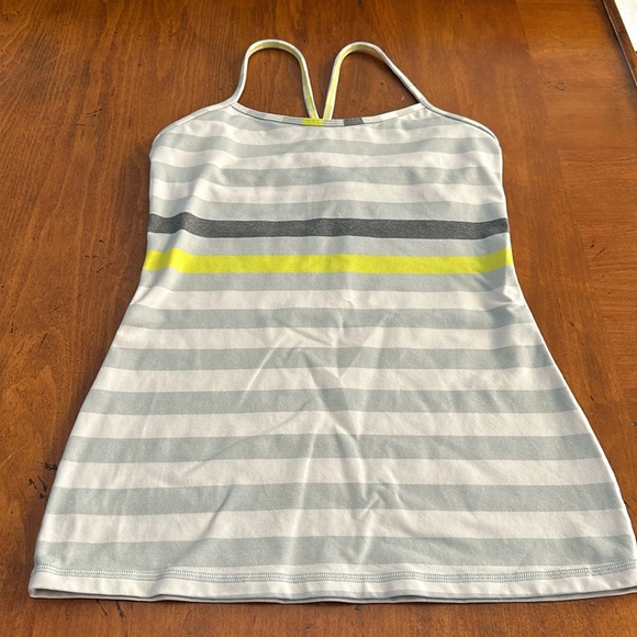 Lululemon-power Y tank to built in bra -size 6-neon white Heather stripe. - Picture 1 of 6